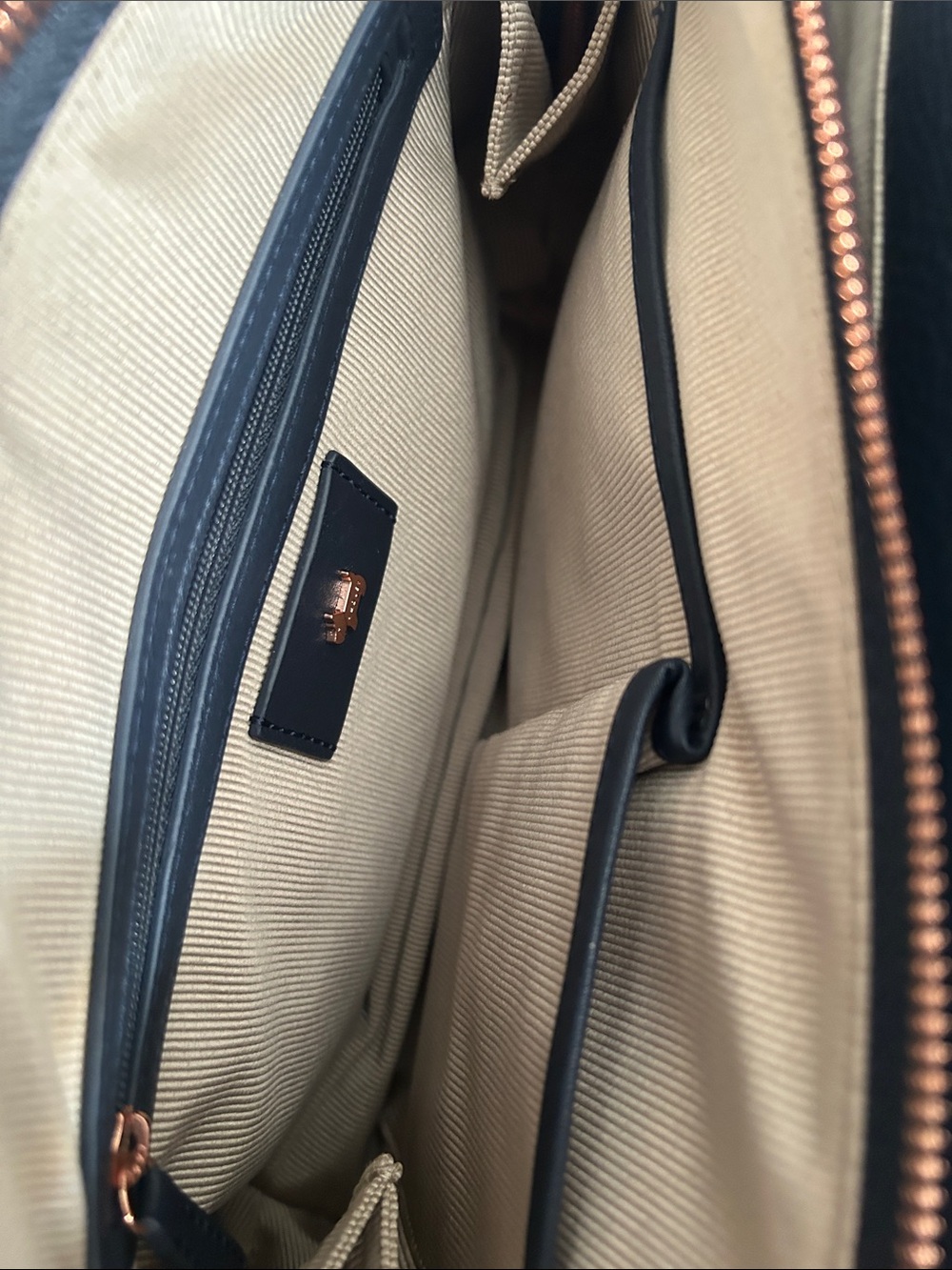 RADLEY LONDON Navy Leather Satchel with Gold Scottie Charm - Picture 5 of 7